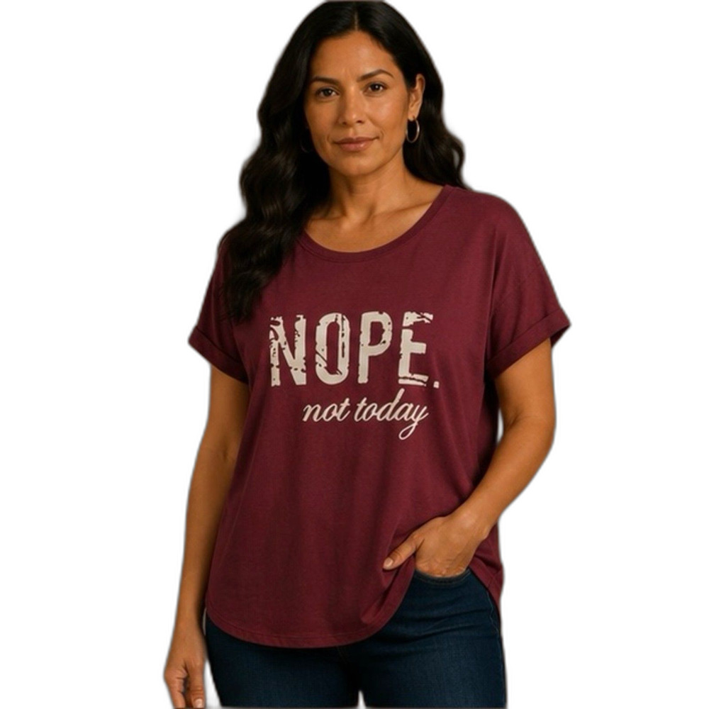 Women's Maroon Graphic Tee - "Nope Not Today" Size 1X